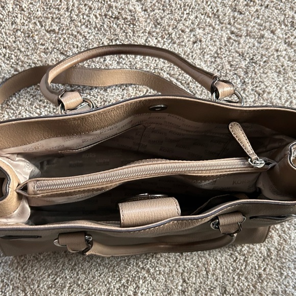 MICHAEL KORS HAMILTON LARGE DARK KHAKI TAN SILVER LEATHER TOTE BAG PURSE - Picture 4 of 5